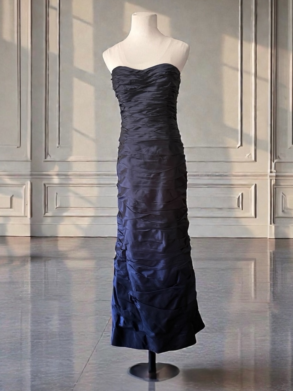 RICKIE FREEMAN TERI JON BLUE Silk Taffeta Ruched Dress Size 8
